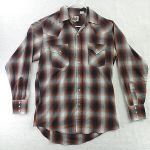 Ely Cattleman Men's Western Plaid Pearl Snap Shirt Long Sleeve Rust Size M
